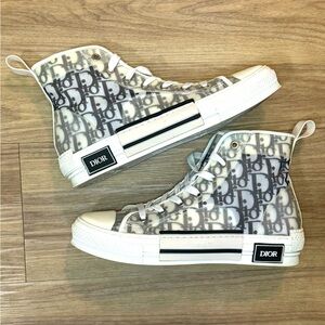 Dior B23 High Top Sneakers Mens Size US 7 EU40 Black White Oblique Logo Trainers